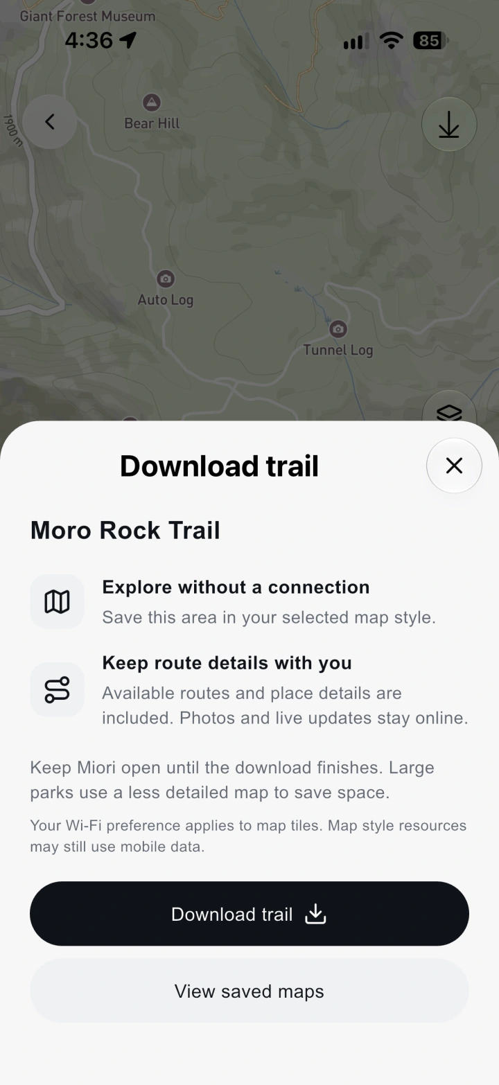 Download maps in Miori on iPhone